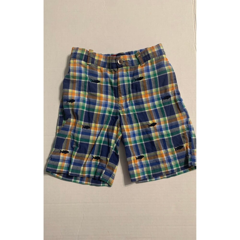 Chaps Plaid Shorts with embroidered fish. Size 4/4T.